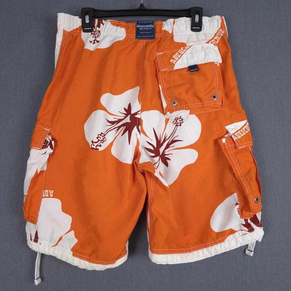 Abercrombie & Fitch Tugger Board Shorts Mens Medium Orange Tropical‎ Surf Swim